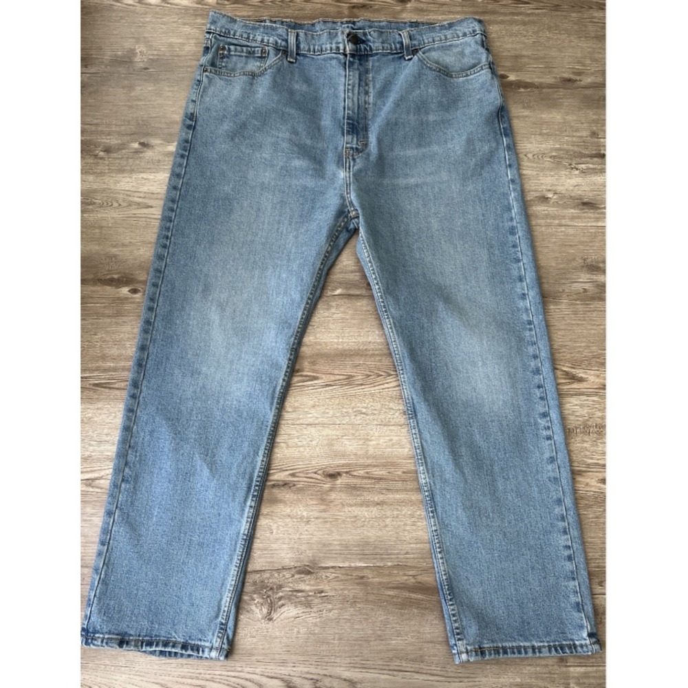 Levi's 505 Jeans Mens 42x30 Light Wash Blue Straight Leg Regular Fit Stretch
